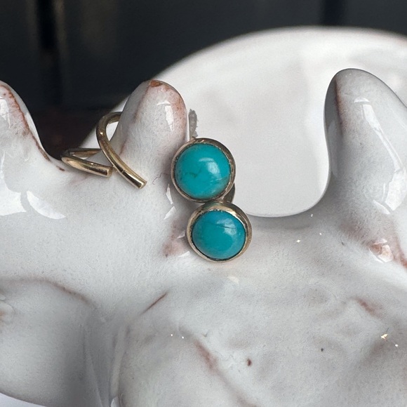 14KYG Turquoise Huggie Open Huggie Earrings - Picture 3 of 5